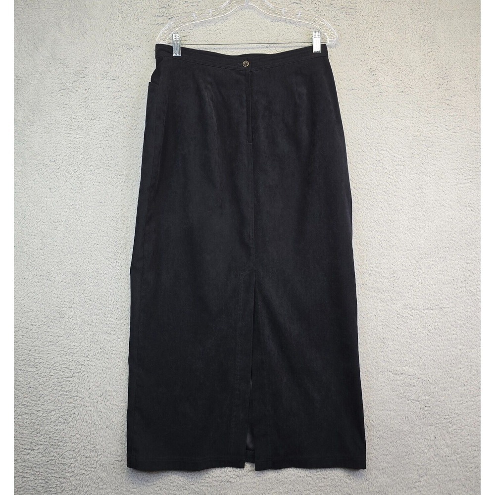 Vintage Carole Little Sport Skirt Womens 14 Pencil Black Whimsigoth Faux Suede